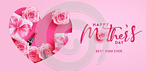 Happy mother`s day text vector design. Mother`s day greeting and invitation card with heart shape