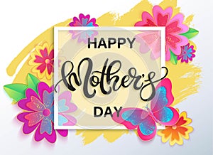 Happy Mother`s day vector banner with flowers.