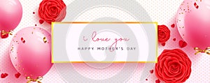 Happy mother\'s day vector template design. Mother\'s day text in empty space with flowers and balloon.