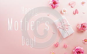 Happy Mother\'s day and Women\'s Day decoration concept made from flower and gift box on pastel background