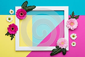 Happy Mother`s Day, Women`s Day, Valentine`s Day or Birthday Pastel Candy Colours Background. Floral flat lay.