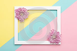 Happy Mother`s Day, Women`s Day, Valentine`s Day or Birthday Pastel Candy Colours Background. Floral flat lay.