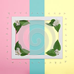 Happy Mother`s Day, Women`s Day, Valentine`s Day or Birthday Pastel Candy Colours Background. Floral flat lay.