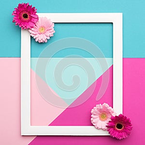 Happy Mother`s Day, Women`s Day, Valentine`s Day or Birthday Pastel Candy Colours Background. Floral flat lay concept.