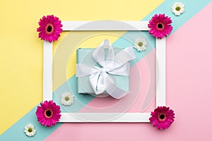 Happy Mother`s Day, Women`s Day, Valentine`s Day or Birthday Pastel Candy Colours Background. Floral flat lay.