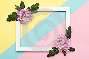 Happy Mother`s Day, Women`s Day, Valentine`s Day or Birthday Pastel Candy Colours Background. Floral flat lay concept.