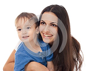 Happy mother and son together isolated