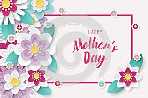 Happy Mothers Day background with beautiful paper cut flowers