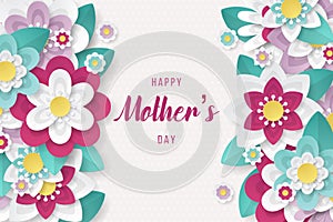 Happy Mothers Day background with beautiful paper cut flowers