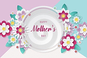 Happy Mothers Day background with beautiful paper cut flowers