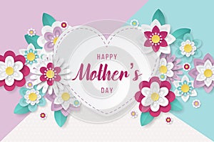 Happy Mothers Day background with beautiful paper cut flowers