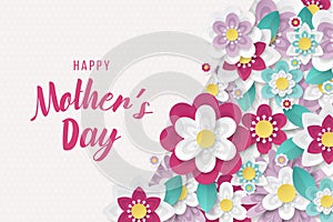 Happy Mothers Day background with beautiful paper cut flowers