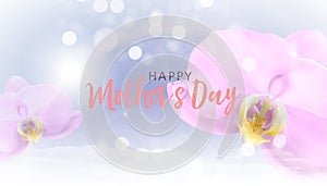 Happy Mothers Day Background with Realistic orchid flowers. Vector Illustration