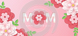 happy mothers day background with realistic papercut flowers