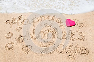 Happy Mothers day beach background with handwritten lettering