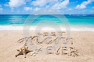 Happy Mothers day beach background with handwritten lettering Best Mom ever