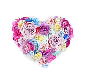 happy mothers day. bouquet of colorful assorted roses in heart shape on white background