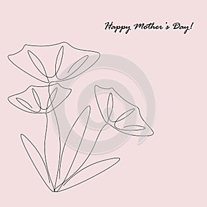 Happy mothers day card with beautiful flower, vector illustration