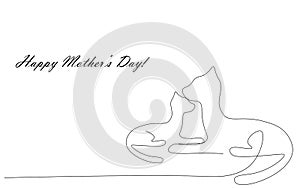 Happy mothers day card with cat and kitten, vector