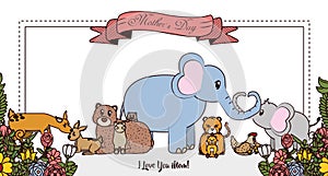 Happy mothers day card with cute animals