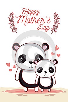 Happy mothers day card with cute animals cartoons