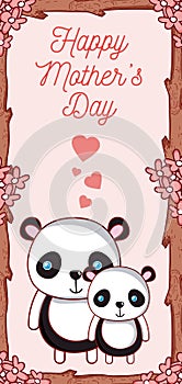 Happy mothers day card with cute animals cartoons