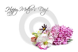 Happy Mothers day card with flowers on white