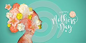 Happy Mothers Day card of papercut mom and flowers photo