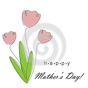 Happy mothers day card with tulips flower design. Vector