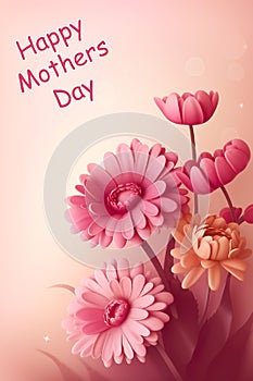 Happy Mothers Day celebration illustration with beautiful pink pettel flowers on a smooth gradient pink background.