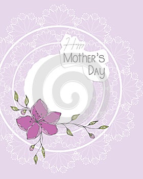 Happy Mothers Day collage pink postcard vintage style, doodle flowers and lace doily, scrapbooking, for congratulations