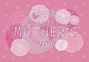 Happy Mothers day design of pink carnation flowers background