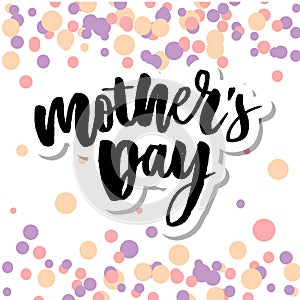 Happy Mothers Day elegant typography pink banner. Calligraphy text and heart in frame on red background for Mother`s Day