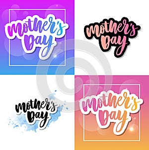 Happy Mothers Day elegant typography pink banner. Calligraphy text and heart in frame on red background for Mother`s Day