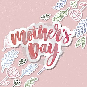 Happy Mothers Day elegant typography pink banner. Calligraphy text and heart in frame on red background for Mother`s Day. Best mo