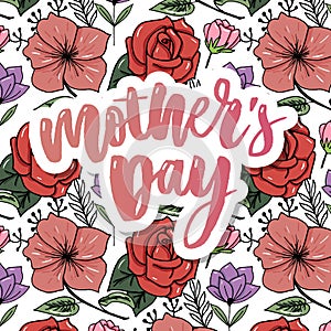 Happy Mothers Day elegant typography pink banner. Calligraphy text and heart in frame on red background for Mother`s Day. Best mo