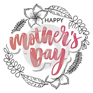 Happy Mothers Day elegant typography pink banner. Calligraphy text and heart in frame on red background for Mother`s Day. Best mo