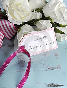 Happy Mothers Day gift of white roses bouquet - vertical