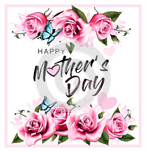 Happy Mothers Day greeting background with beautiful pink roses