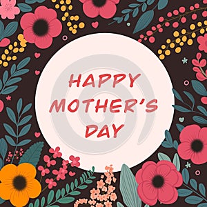 happy mothers day greeting card with floral elements