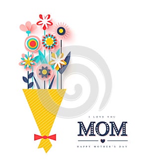 Happy Mothers day greeting card. Paper cut flowers, holiday background. Vector illustration.