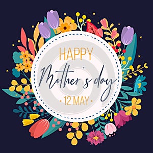 Happy Mothers Day greeting card template for business, floral background