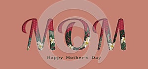 Happy Mothers day greeting card with typographic design and floral elements. Vector illustration. Paper cut style with blooming