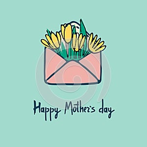 Happy Mothers Day greeting design. Elegant flower, hand lettering