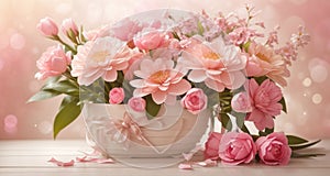 Happy Mothers Day greetings- with beautiful flower bouquet in soft tone background