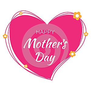 Happy Mothers Day hand drawn typographic lettering with pink scribble heart isolated on white background