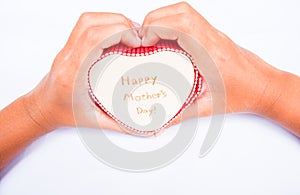 Happy mothers day heart box and hand isolated