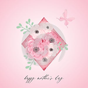 Happy Mothers Day Holiday Banner. Mother Day Greeting Card Hello Spring Paper Cut Design with Flowers and Floral Elements Poster