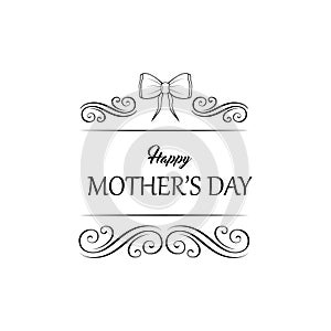 Happy Mothers Day Holiday card. Bow, Swirls. Ornate filigree scroll elements. Vector.
