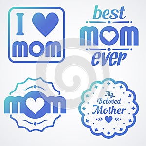 Happy Mothers Day Lettering Calligraphic Emblems and Badges Set. Vector Design Elements For Greeting Card and Other Print Template